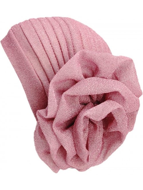 Skullies & Beanies Women Elastic Glitter Big Flower Turban Chemo Beanie Hair Loss Chemo Cap Hat - Pink - C018LU8K8Z7 $11.25