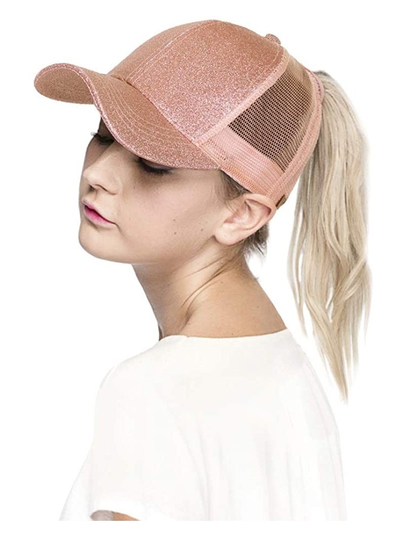 Baseball Caps Glitter Messy High Buns Trucker Ponycap Ponytail Baseball Adjustable Cap for Women Girl - Rose Gold - CB18QN9ZH...