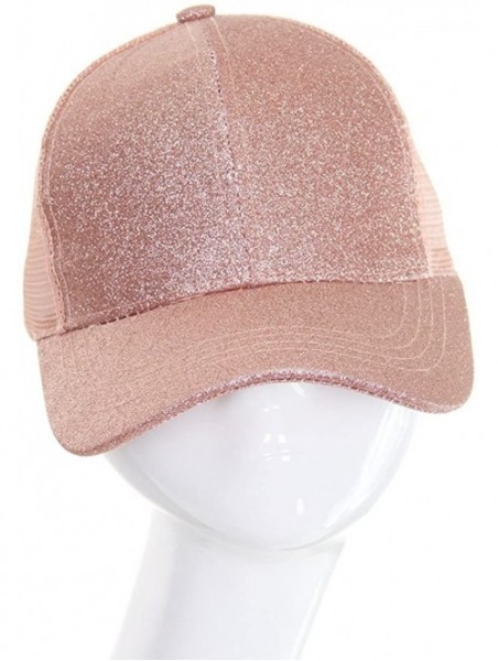 Baseball Caps Glitter Messy High Buns Trucker Ponycap Ponytail Baseball Adjustable Cap for Women Girl - Rose Gold - CB18QN9ZH...