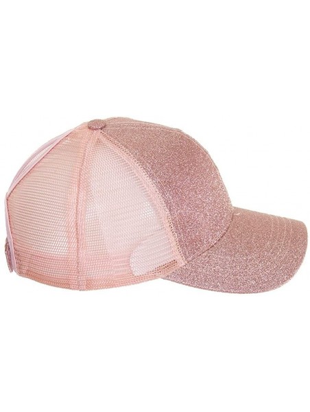 Baseball Caps Glitter Messy High Buns Trucker Ponycap Ponytail Baseball Adjustable Cap for Women Girl - Rose Gold - CB18QN9ZH...