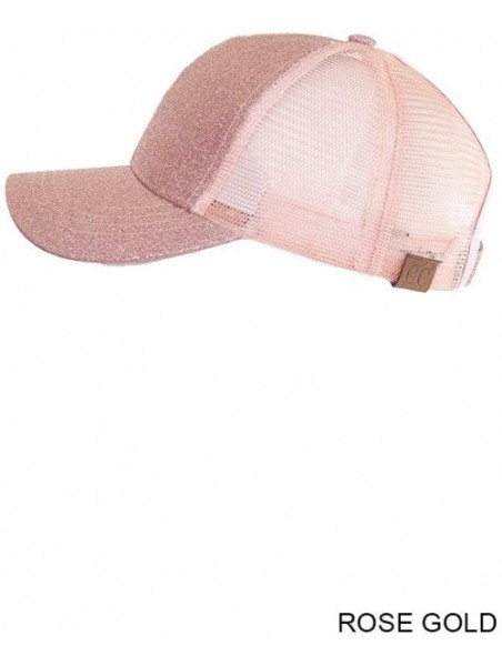 Baseball Caps Glitter Messy High Buns Trucker Ponycap Ponytail Baseball Adjustable Cap for Women Girl - Rose Gold - CB18QN9ZH...