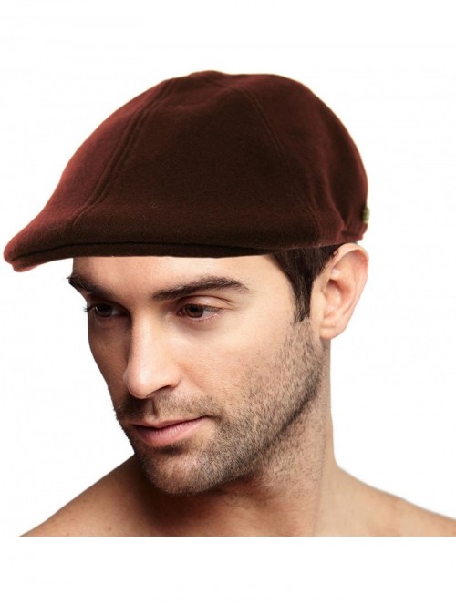 Newsboy Caps Men's Winter 100% Wool Duckbills Warm Solid Ivy Driver Cabby Cap Hat - Brown - C21865K7TNX $18.28