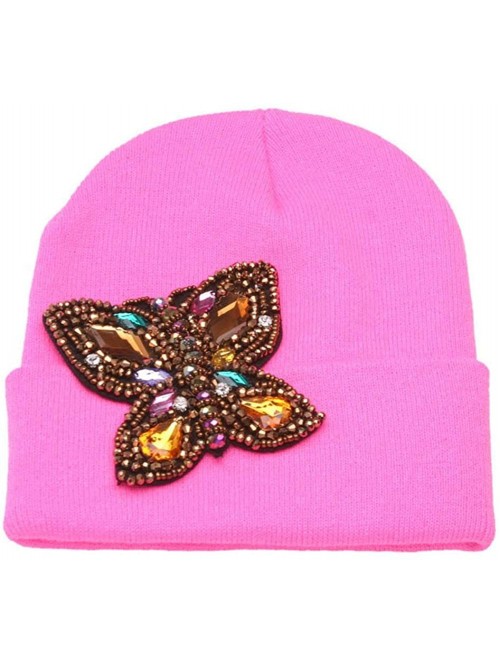 Skullies & Beanies Womens Beaded Butterfly Cuffed Beanie - Pink - CL128KK8EBF $11.56