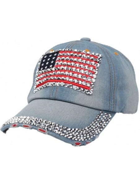 Baseball Caps Caps- Women Diamond Jean Hat Denim Flat Baseball Cap - A - C812GGVJ2N9 $13.29