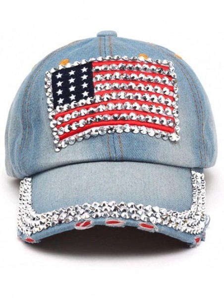 Baseball Caps Caps- Women Diamond Jean Hat Denim Flat Baseball Cap - A - C812GGVJ2N9 $13.29