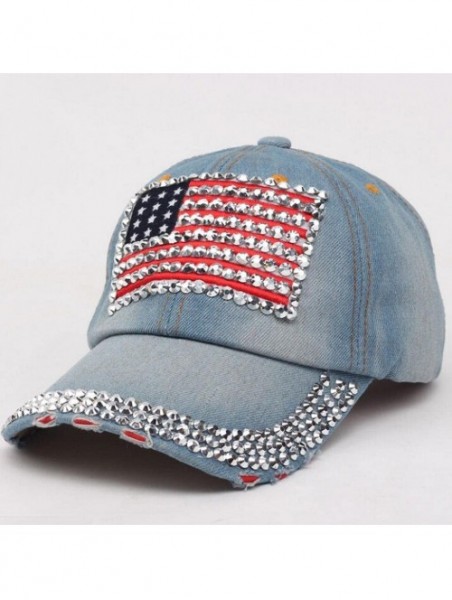 Baseball Caps Caps- Women Diamond Jean Hat Denim Flat Baseball Cap - A - C812GGVJ2N9 $13.29