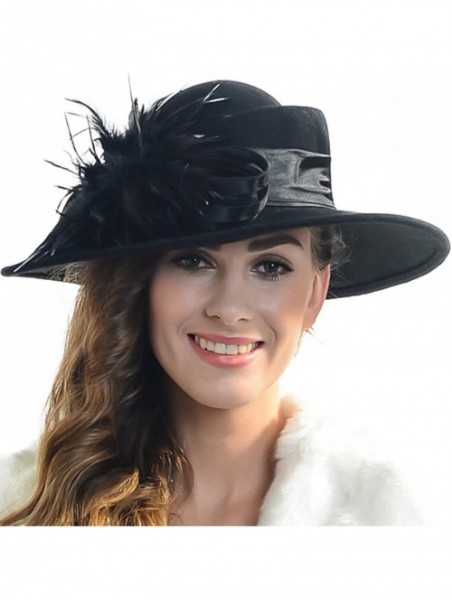 Bucket Hats Women Wool Felt Plume Church Dress Winter Hat - Feather Style-black - C711MJML7TR $27.62