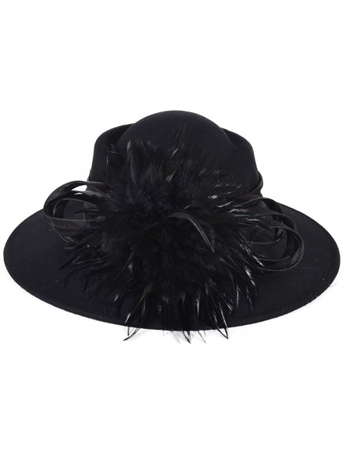 Bucket Hats Women Wool Felt Plume Church Dress Winter Hat - Feather Style-black - C711MJML7TR $27.62