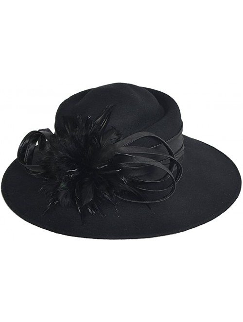 Bucket Hats Women Wool Felt Plume Church Dress Winter Hat - Feather Style-black - C711MJML7TR $27.62