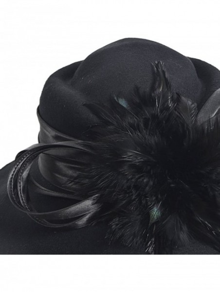 Bucket Hats Women Wool Felt Plume Church Dress Winter Hat - Feather Style-black - C711MJML7TR $27.62