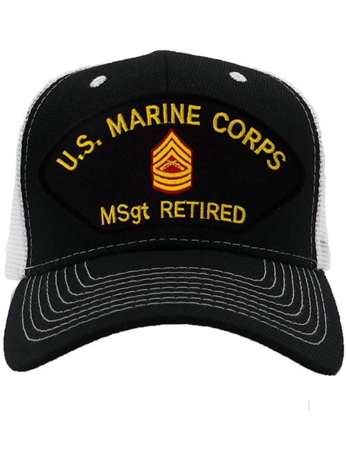 Baseball Caps USMC Master Sergeant Retired Hat/Ballcap (Black) Adjustable One Size Fits Most - Mesh-back Black & White - C618...