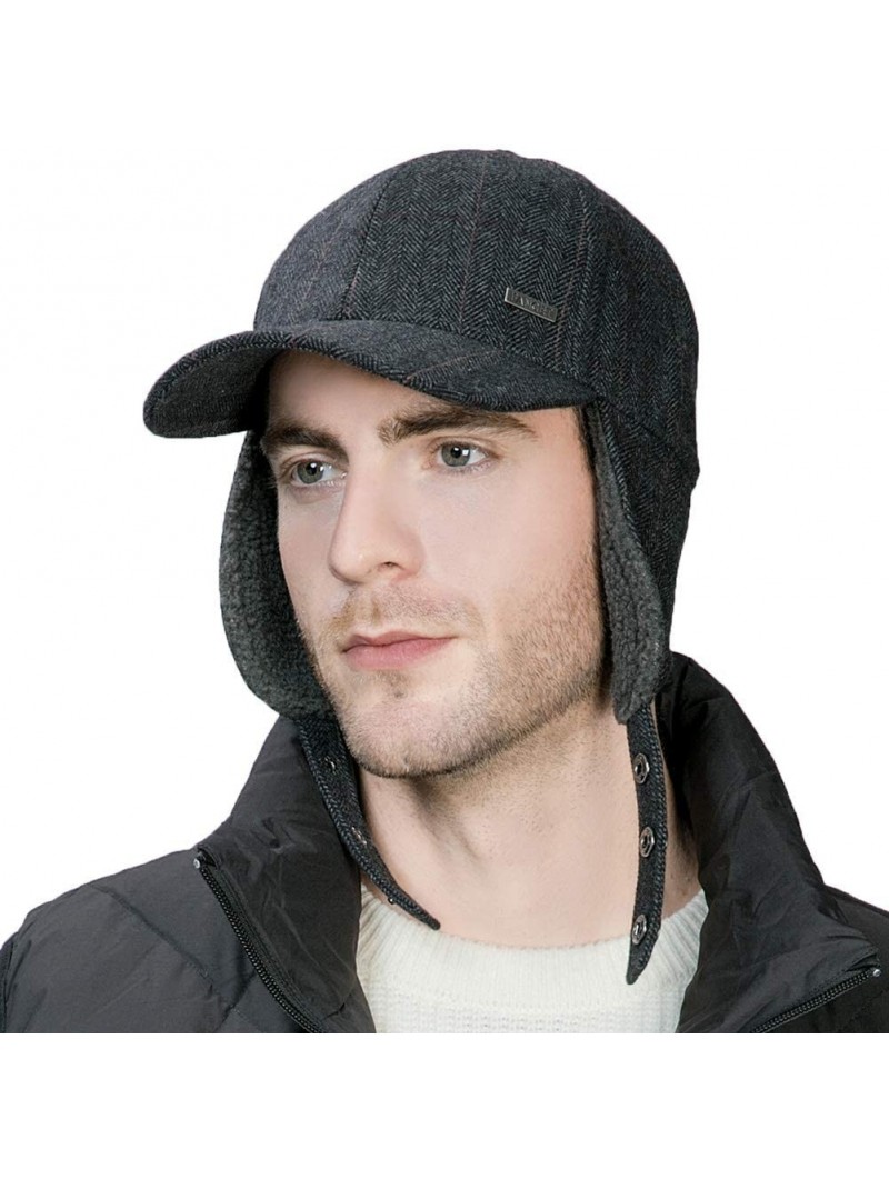 Baseball Caps Mens Womens Winter Wool Baseball Cap with Ear Flaps Faux Fur Earflap Trapper Hunting Hat for Cold Weather - CZ1...