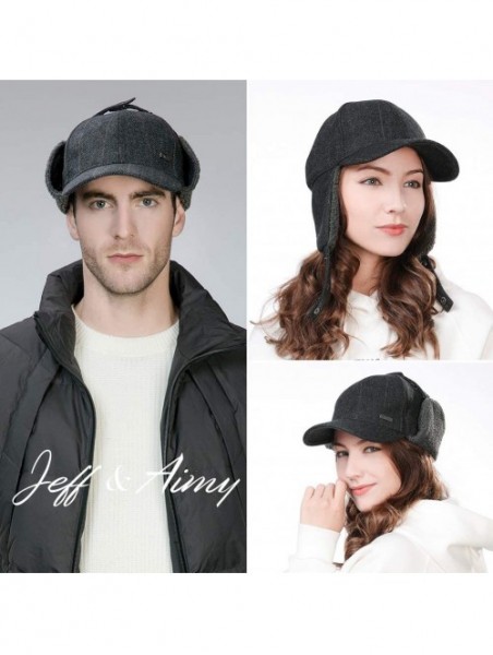 Baseball Caps Mens Womens Winter Wool Baseball Cap with Ear Flaps Faux Fur Earflap Trapper Hunting Hat for Cold Weather - CZ1...