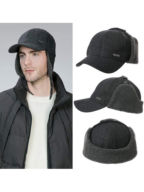 Baseball Caps Mens Womens Winter Wool Baseball Cap with Ear Flaps Faux Fur Earflap Trapper Hunting Hat for Cold Weather - CZ1...