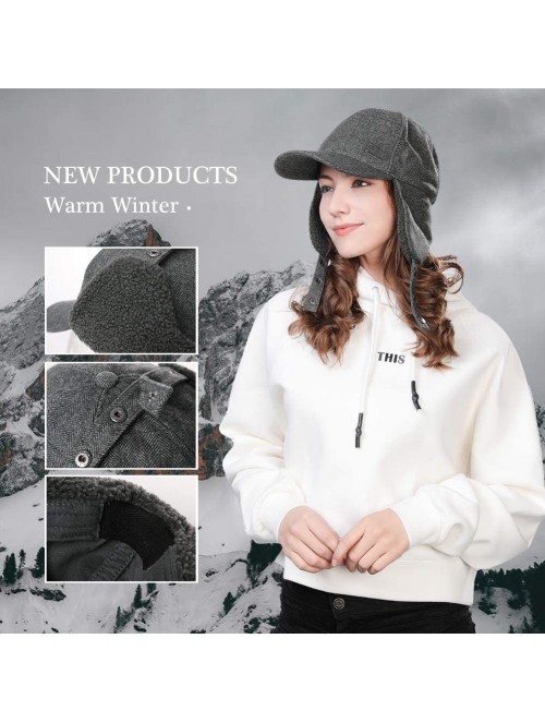 Baseball Caps Mens Womens Winter Wool Baseball Cap with Ear Flaps Faux Fur Earflap Trapper Hunting Hat for Cold Weather - CZ1...