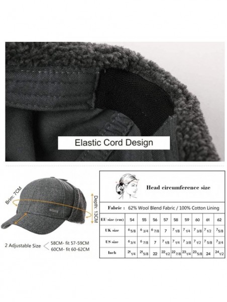 Baseball Caps Mens Womens Winter Wool Baseball Cap with Ear Flaps Faux Fur Earflap Trapper Hunting Hat for Cold Weather - CZ1...