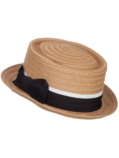 Fedoras Ribbon Band Boater Pork Pie Hat - Brown - C512IRAPPVJ $39.29