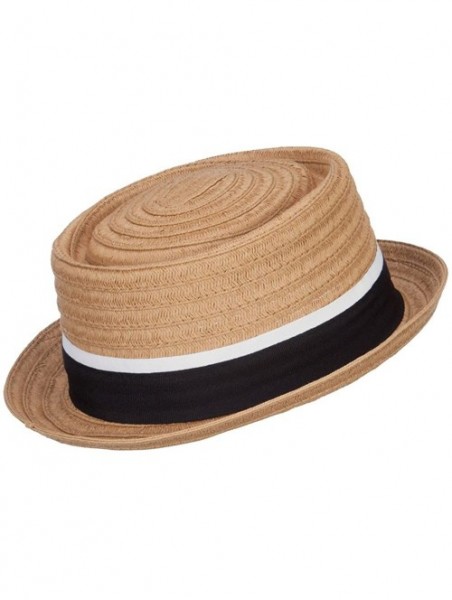 Fedoras Ribbon Band Boater Pork Pie Hat - Brown - C512IRAPPVJ $39.29