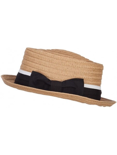 Fedoras Ribbon Band Boater Pork Pie Hat - Brown - C512IRAPPVJ $39.29