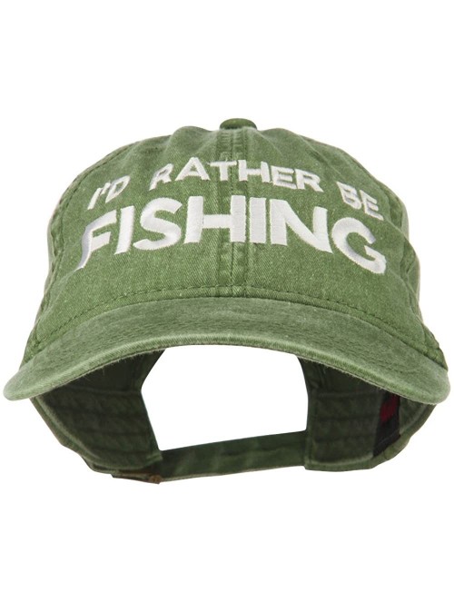 Baseball Caps I'd Rather Be Fishing Embroidered Washed Cotton Cap - Olive Green - CM11ONYW7WP $30.63