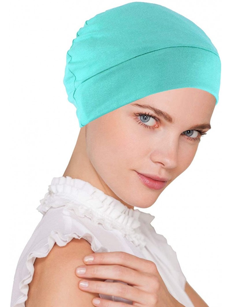 Skullies & Beanies Womens Soft Comfy Chemo Cap and Sleep Turban- Hat Liner for Cancer Hair Loss - 12- Aqua Blue - CX186AGYOCC...