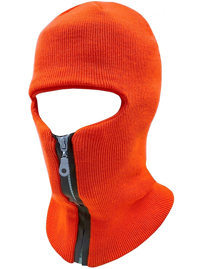 Balaclavas Mens Black Knit Thermal Face Ski Mask - 1 Hole- Reflective Zipper Neon Orange - CG198DC87Z8 $13.98