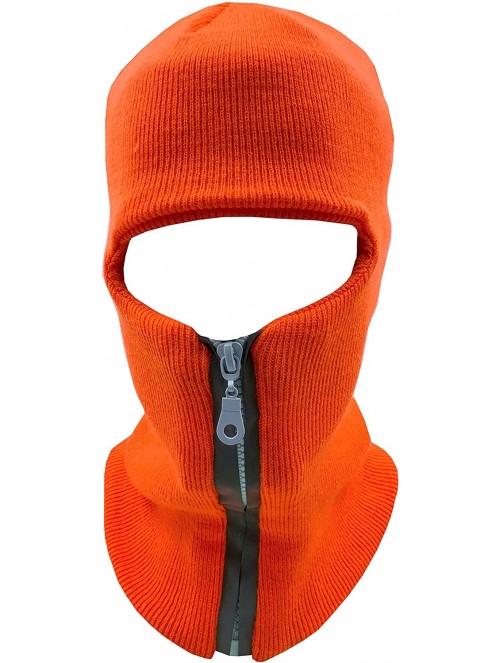 Balaclavas Mens Black Knit Thermal Face Ski Mask - 1 Hole- Reflective Zipper Neon Orange - CG198DC87Z8 $13.98