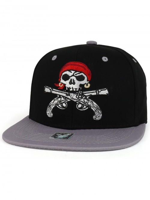 Baseball Caps Pirate Skull Guns Embroidered Flatbill Cotton Snapback Cap - Black Light Grey - CP18DU8A9LN $14.97