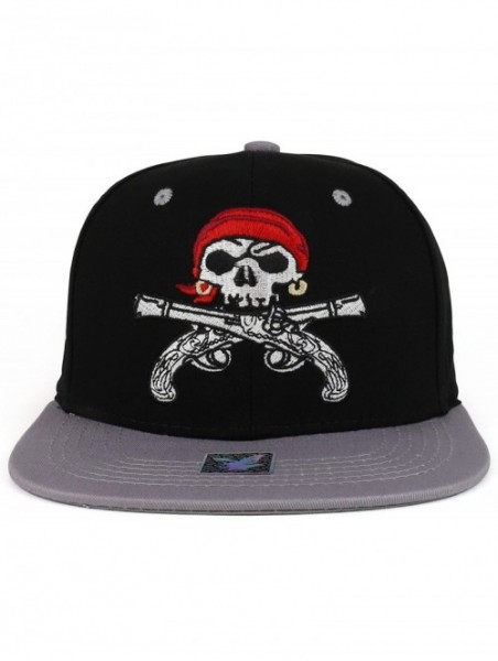 Baseball Caps Pirate Skull Guns Embroidered Flatbill Cotton Snapback Cap - Black Light Grey - CP18DU8A9LN $14.97