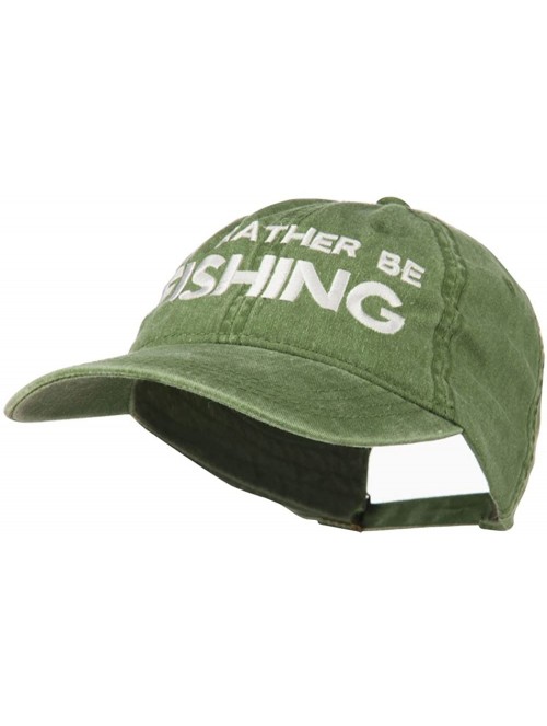 Baseball Caps I'd Rather Be Fishing Embroidered Washed Cotton Cap - Olive Green - CM11ONYW7WP $30.63