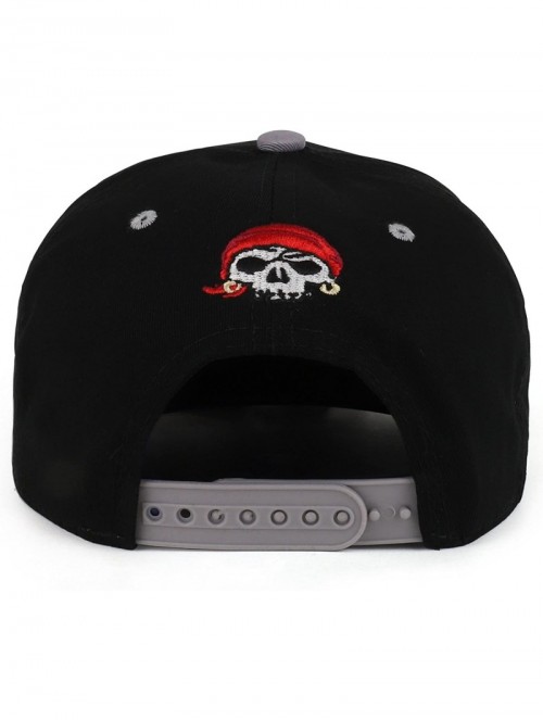 Baseball Caps Pirate Skull Guns Embroidered Flatbill Cotton Snapback Cap - Black Light Grey - CP18DU8A9LN $14.97