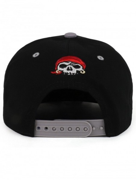 Baseball Caps Pirate Skull Guns Embroidered Flatbill Cotton Snapback Cap - Black Light Grey - CP18DU8A9LN $14.97