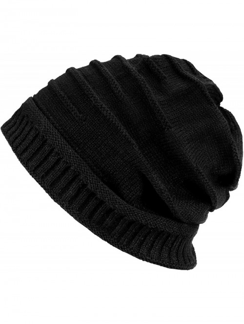 Skullies & Beanies Winter Knit Hat- Slouchy Winter Women Girl Warm Chunky Thin Cable Knit Hat Beanie Skull Cap - Black - CT19...