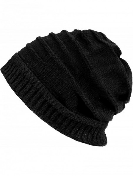 Skullies & Beanies Winter Knit Hat- Slouchy Winter Women Girl Warm Chunky Thin Cable Knit Hat Beanie Skull Cap - Black - CT19...