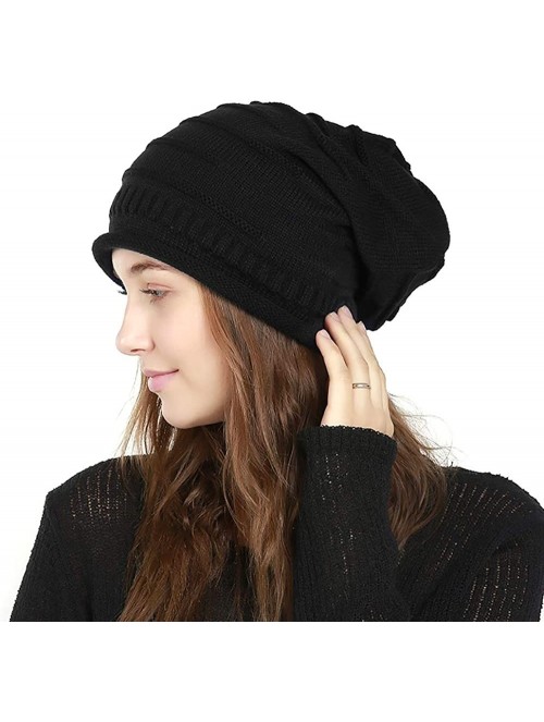 Skullies & Beanies Winter Knit Hat- Slouchy Winter Women Girl Warm Chunky Thin Cable Knit Hat Beanie Skull Cap - Black - CT19...