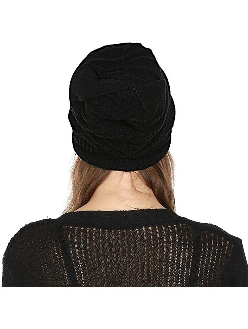 Skullies & Beanies Winter Knit Hat- Slouchy Winter Women Girl Warm Chunky Thin Cable Knit Hat Beanie Skull Cap - Black - CT19...