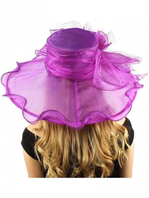 Sun Hats Dramatic Big Flower Netting Derby Floppy Organza Wide Brim 7" Dress Hat - Purple - C112CQXYNR1 $57.88