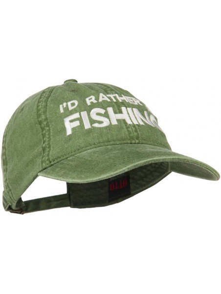 Baseball Caps I'd Rather Be Fishing Embroidered Washed Cotton Cap - Olive Green - CM11ONYW7WP $30.63