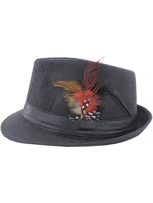 Fedoras Fedora Hat with Feathers Gatsby Holiday Octoberfast Bavarian Alpine Trlbe Dress Up Hats - Black - CA12BWNODNP $20.01