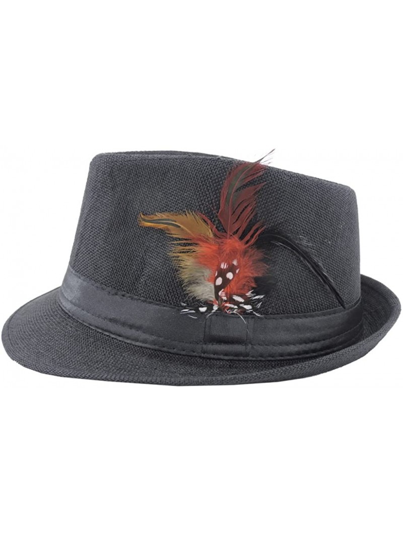 Fedoras Fedora Hat with Feathers Gatsby Holiday Octoberfast Bavarian Alpine Trlbe Dress Up Hats - Black - CA12BWNODNP $20.01