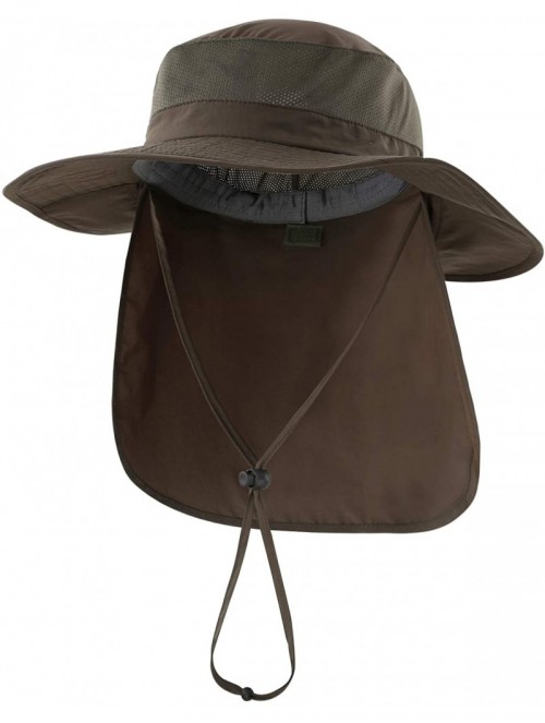 Sun Hats Outdoor UPF50+ Mesh Sun Hat Wide Brim Fishing Hat with Neck Flap - Army Green - CU18DQAY8U3 $19.89