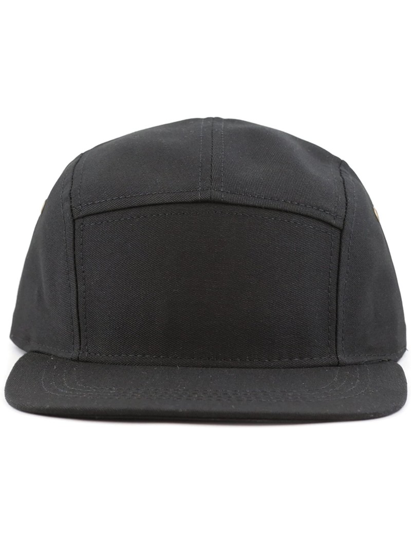 Baseball Caps Made in USA Cotton Twill 5 Panel Flat Brim Genuine Leather Brass Biker Board Cap - Black - C012NT0DPED $12.85