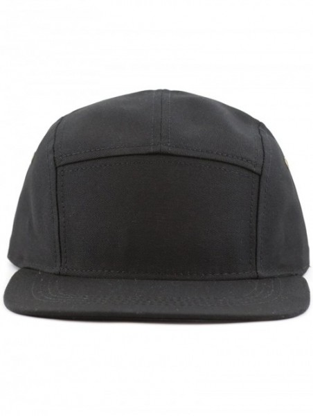 Baseball Caps Made in USA Cotton Twill 5 Panel Flat Brim Genuine Leather Brass Biker Board Cap - Black - C012NT0DPED $12.85