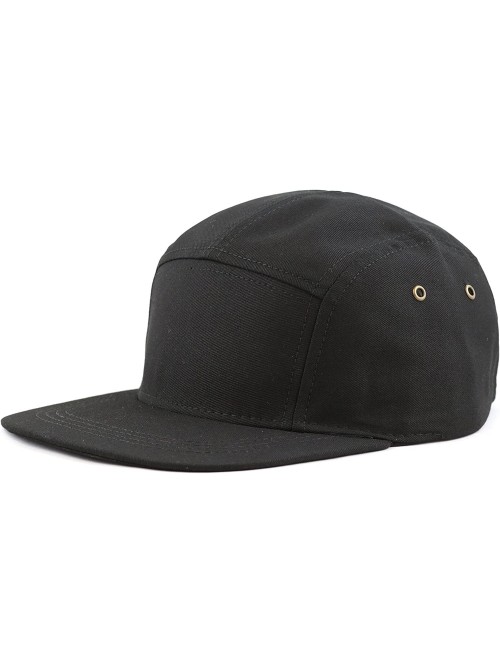 Baseball Caps Made in USA Cotton Twill 5 Panel Flat Brim Genuine Leather Brass Biker Board Cap - Black - C012NT0DPED $12.85