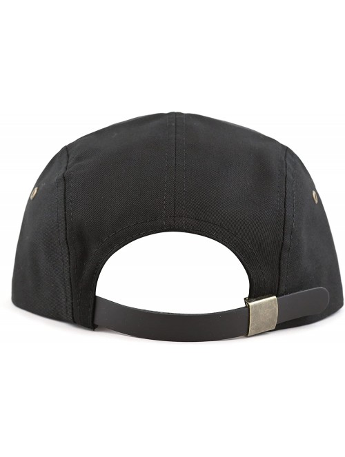 Baseball Caps Made in USA Cotton Twill 5 Panel Flat Brim Genuine Leather Brass Biker Board Cap - Black - C012NT0DPED $12.85