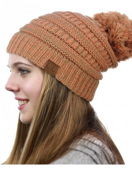 Skullies & Beanies Unisex Multicolor Warm Cable Knit Slouch Pom Pom Beanie Cap - Taupe/Burnt Orange - CB12JSWFEU3 $15.54