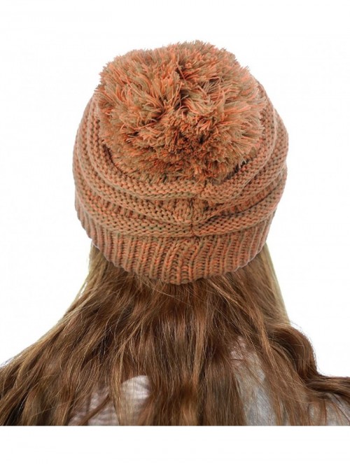 Skullies & Beanies Unisex Multicolor Warm Cable Knit Slouch Pom Pom Beanie Cap - Taupe/Burnt Orange - CB12JSWFEU3 $15.54