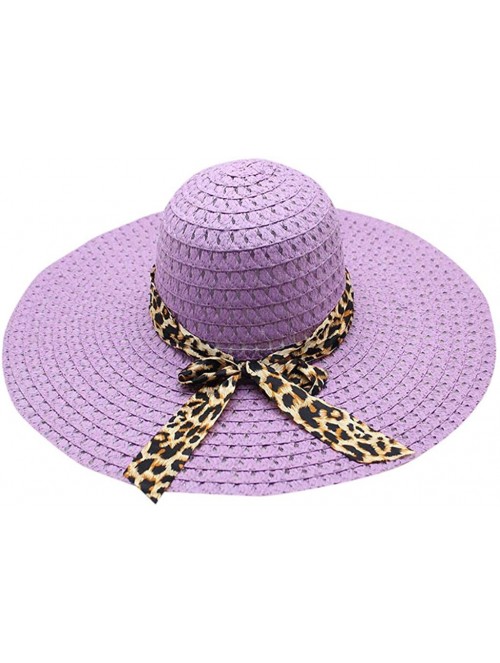 Sun Hats Sunhat for Women - Elegant Leopard Bowknot Folding Beach Cap Big Brim Straw Hat Sunshade Floppy Wide Brim Hats - C41...