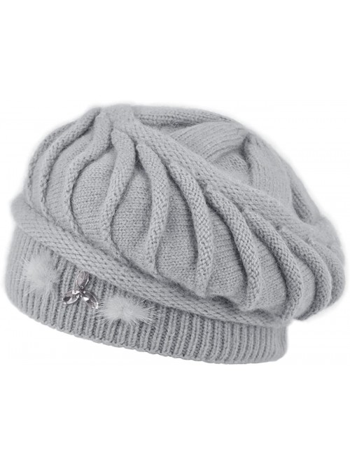 Skullies & Beanies Women's Angora Blend Beanie Hat - Spiral Twist Pattern - Dual Layer - Gray - CG12NYHWT0P $31.04