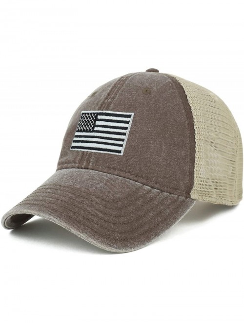 Baseball Caps Oversize XXL Grey American Flag Embroidered Washed Trucker Mesh Cap - Brown - C418LNHQ0WU $25.20